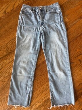 Madewell Cali Demi Boot Jeans Light Wash Raw Hem High Rise Stretch Denim [27]
